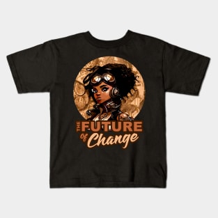 Future of Change Steampunk Anime Black Girl Empowerment Kids T-Shirt